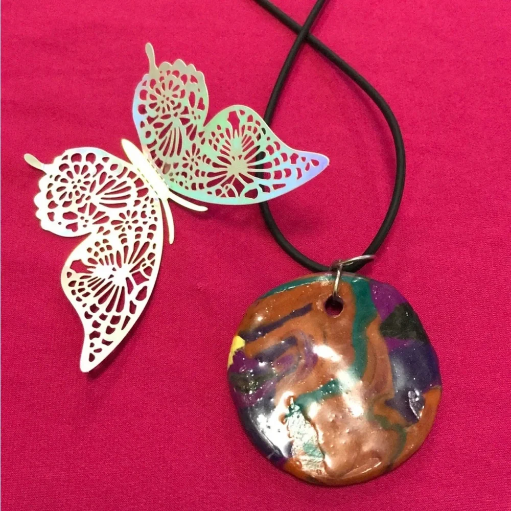 Bohemian Ceramic One of a Kind Handmade Rare Unique Necklace